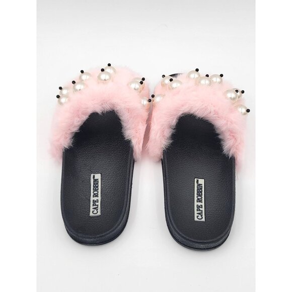 Cape Robbin Moira Women Slip On Skids Sandal Size 5 Pink Faux Fur & Pearl Accent - Picture 5 of 8